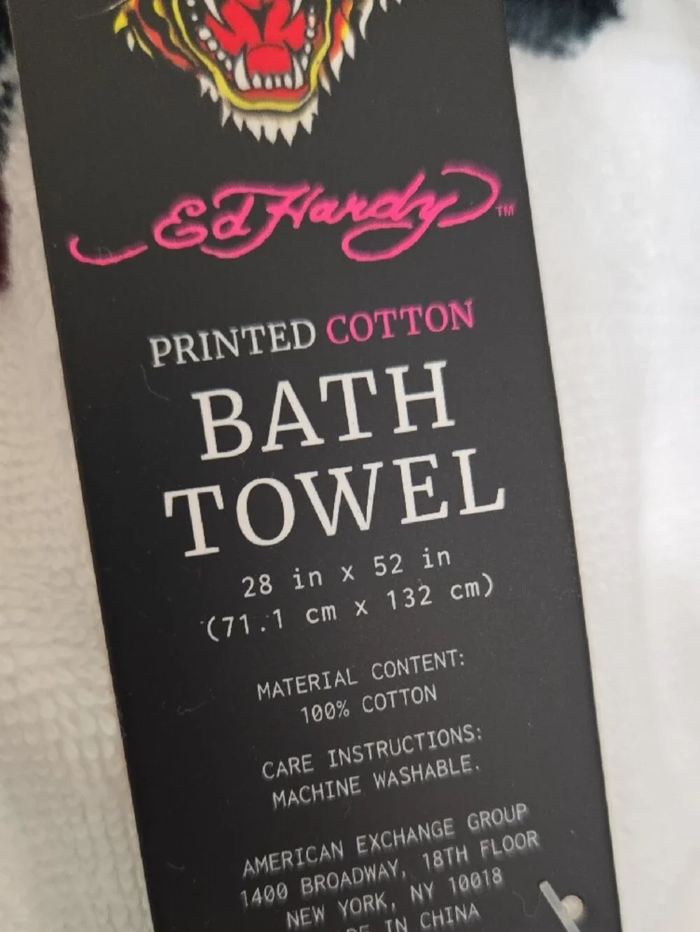 Ed Hardy White  with Pink, Blue & Yellow Graphics Bath Towel Nwt